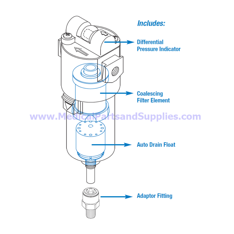 Coalescing Filter Assembly, Part CMA021 (OEM Parts ACA70305, 77005010, 62985200, and M16-03-FMO)