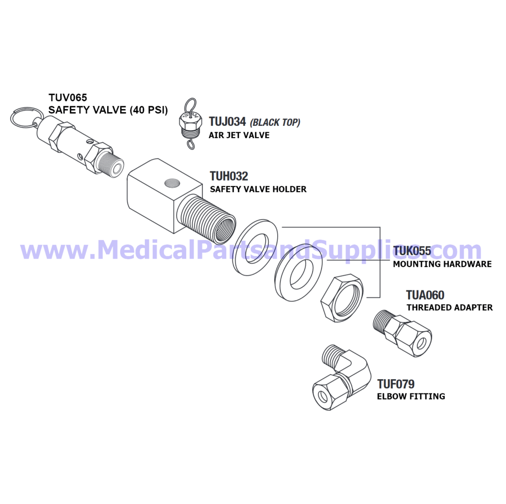 Safety Valve Holder Kit (40 PSI) for Tuttnauer® Autoclaves, Part TUK078