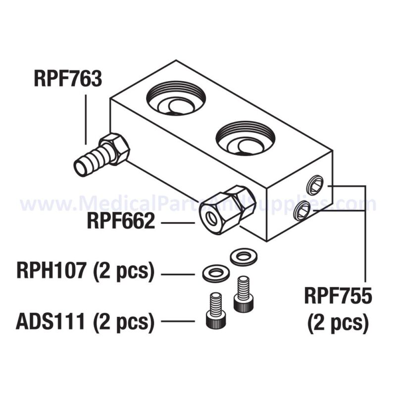 Manifold Block Assembly for the Midmark Ritter M9® Sterilizer, Part MIA096 (OEM Part #029-2755-00 (Manifold Only)/002-1362-00 (Manifold Only))